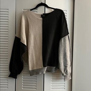 Vici Colorblock Crew Neck Sweater - Black, Cream, and Gray